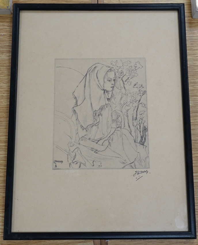 From the Studio of Fred Cuming. Jan Toorop (1858-1928), etching, Seated woman, copyright Vorst and Tas, Amsterdam, 31 x 23cm. Condition - good